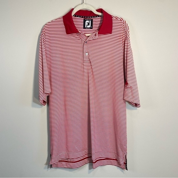 FootJoy ProDry Lisle Red White Striped Short Sleeve Polo Shirt Size Mens Medium - Picture 1 of 7